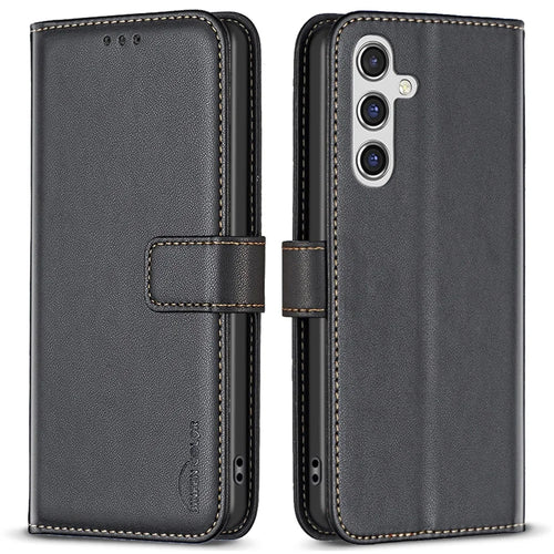 BINFEN COLOR BF17 For Samsung Galaxy A05s 4G Case Wallet PU Leather Stand Phone Cover - Black - 1