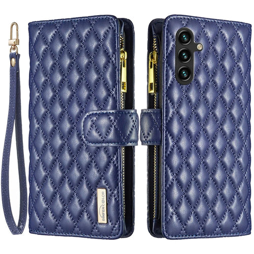 BINFEN COLOR BF Style-15 For Samsung Galaxy A05s 4G Case Zipper Pocket Leather Wallet Stand Phone Cover - Blue - 1