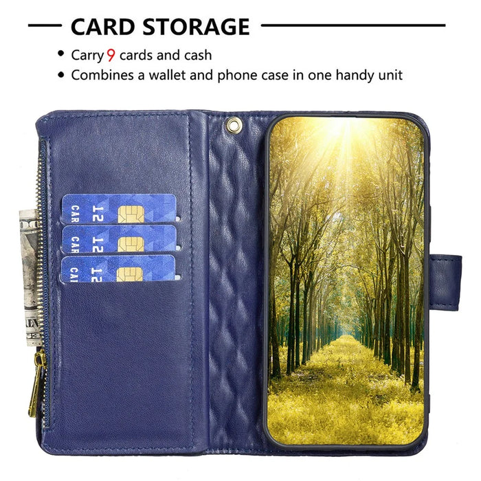 BINFEN COLOR BF Style-15 For Samsung Galaxy A05s 4G Case Zipper Pocket Leather Wallet Stand Phone Cover - Blue - 2