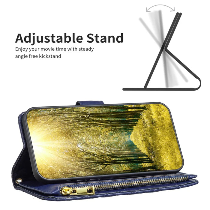 BINFEN COLOR BF Style-15 For Samsung Galaxy A05s 4G Case Zipper Pocket Leather Wallet Stand Phone Cover - Blue - 3