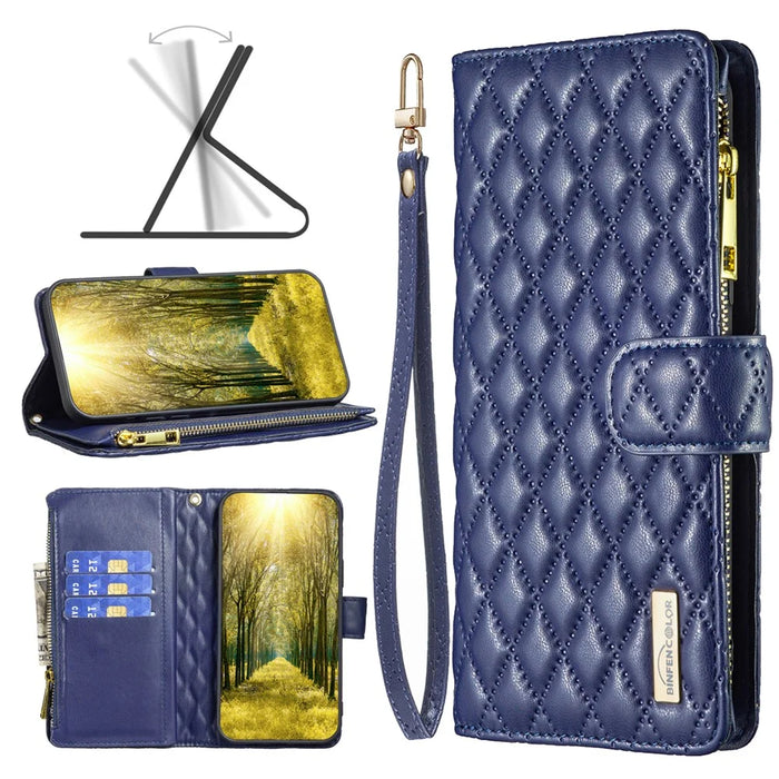 BINFEN COLOR BF Style-15 For Samsung Galaxy A05s 4G Case Zipper Pocket Leather Wallet Stand Phone Cover - Blue - 6