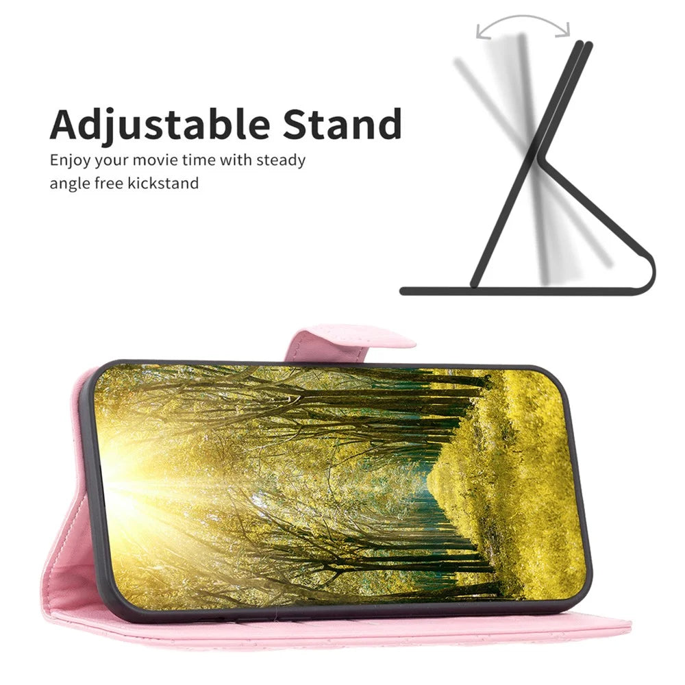 BINFEN COLOR BF Style-14 for Samsung Galaxy A05s 4G Case Imprinted Wallet Stand Leather Phone Cover - Pink - 3