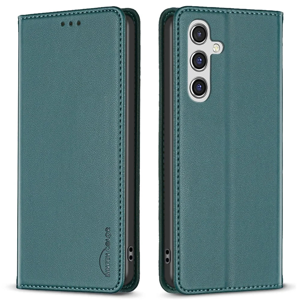 BINFEN COLOR BF18 For Samsung Galaxy A05s 4G Case Card Holder Phone Pouch PU Leather Stand Cover - Green - 1