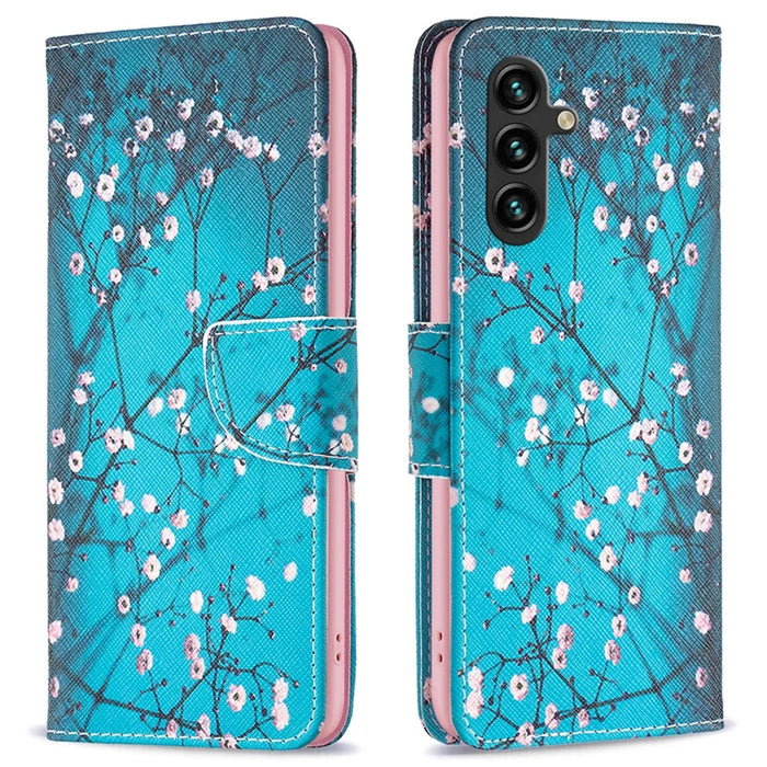 PU Leather Phone Cover for Samsung Galaxy A05s 4G Case with Wallet Stand - Plum Blossom - 1
