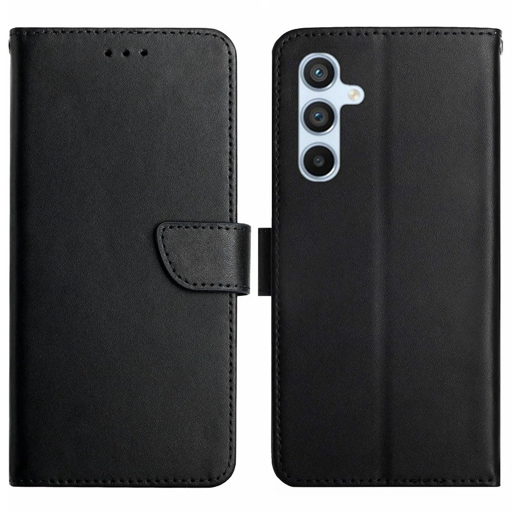 HT02 For Samsung Galaxy A05s 4G Case Anti-Scratch Genuine Cow Leather Phone Cover - Black - 1