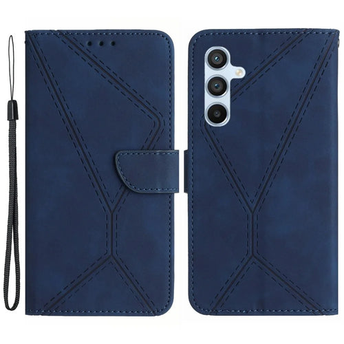 HT05 For Samsung Galaxy A05s 4G Case PU Leather Wallet Imprinted Line Phone Cover - Blue - 1