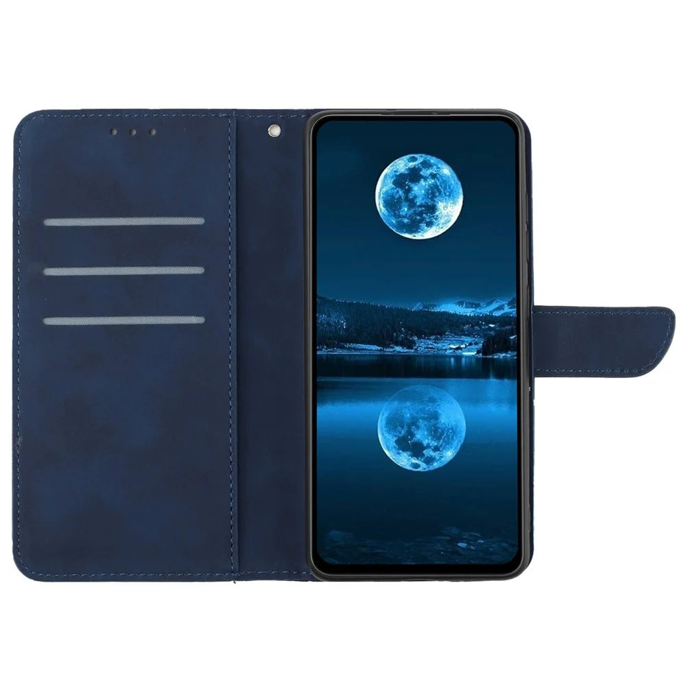 HT05 For Samsung Galaxy A05s 4G Case PU Leather Wallet Imprinted Line Phone Cover - Blue - 2