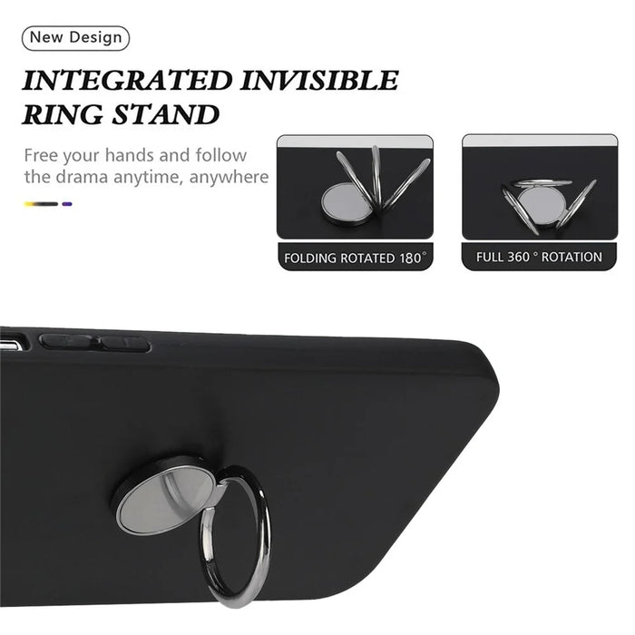 For Samsung Galaxy A05s 4G Case Matte TPU Protective Phone Cover with Ring Kickstand - Black - 4