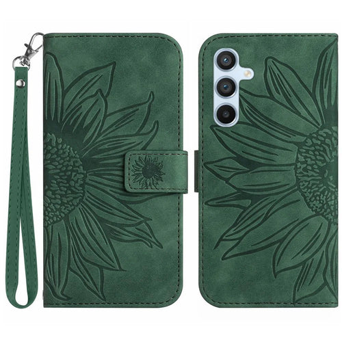 HT04 For Samsung Galaxy A05s 4G Cover Imprinted Wallet Stand Leather Phone Case with Hand Strap - Dark Green - 1