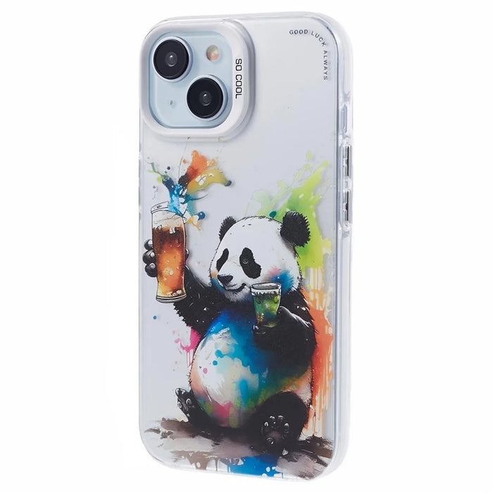 For iPhone 15 Cartoon Graffiti Case PC+TPU Protective Phone Cover - Cheers Panda - 1