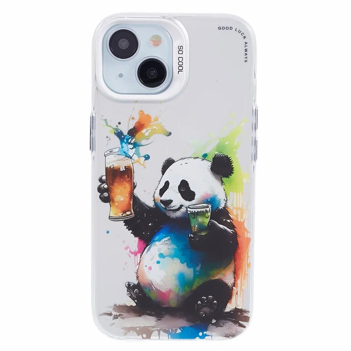 For iPhone 15 Cartoon Graffiti Case PC+TPU Protective Phone Cover - Cheers Panda - 3