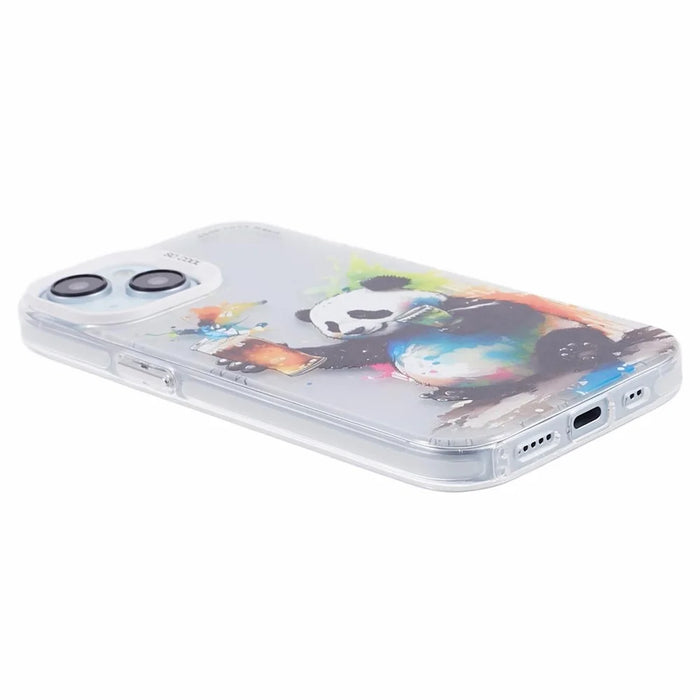 For iPhone 15 Cartoon Graffiti Case PC+TPU Protective Phone Cover - Cheers Panda - 5