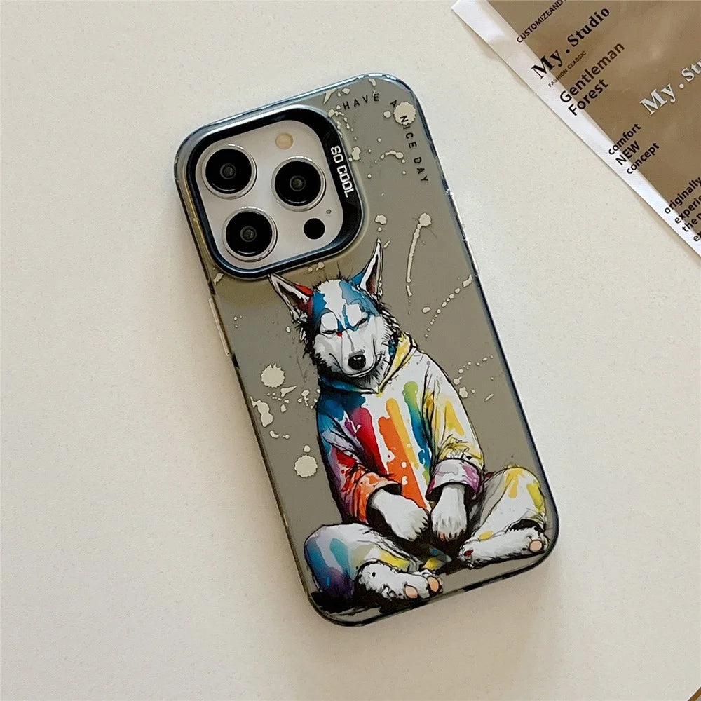 For iPhone 15 Pro Phone Case PC+TPU Graffiti Animal Pattern Design Cover - Sweater Dog - 2