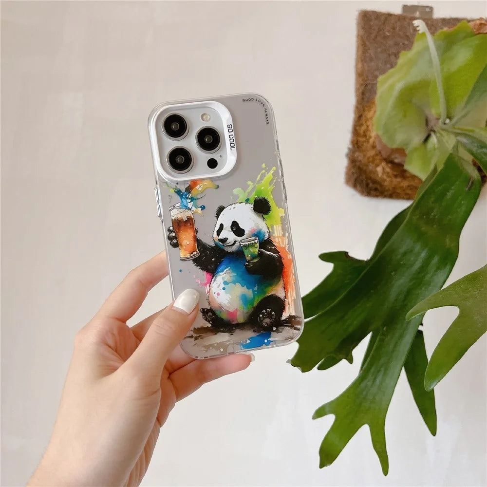 For iPhone 15 Pro Max PC+TPU Phone Cover Animal Pattern Printed Graffiti Case - Cheers Panda - 2