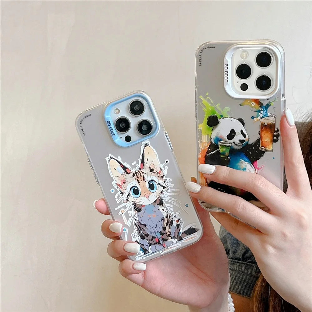 For iPhone 15 Pro Max PC+TPU Phone Cover Animal Pattern Printed Graffiti Case - Cheers Panda - 4