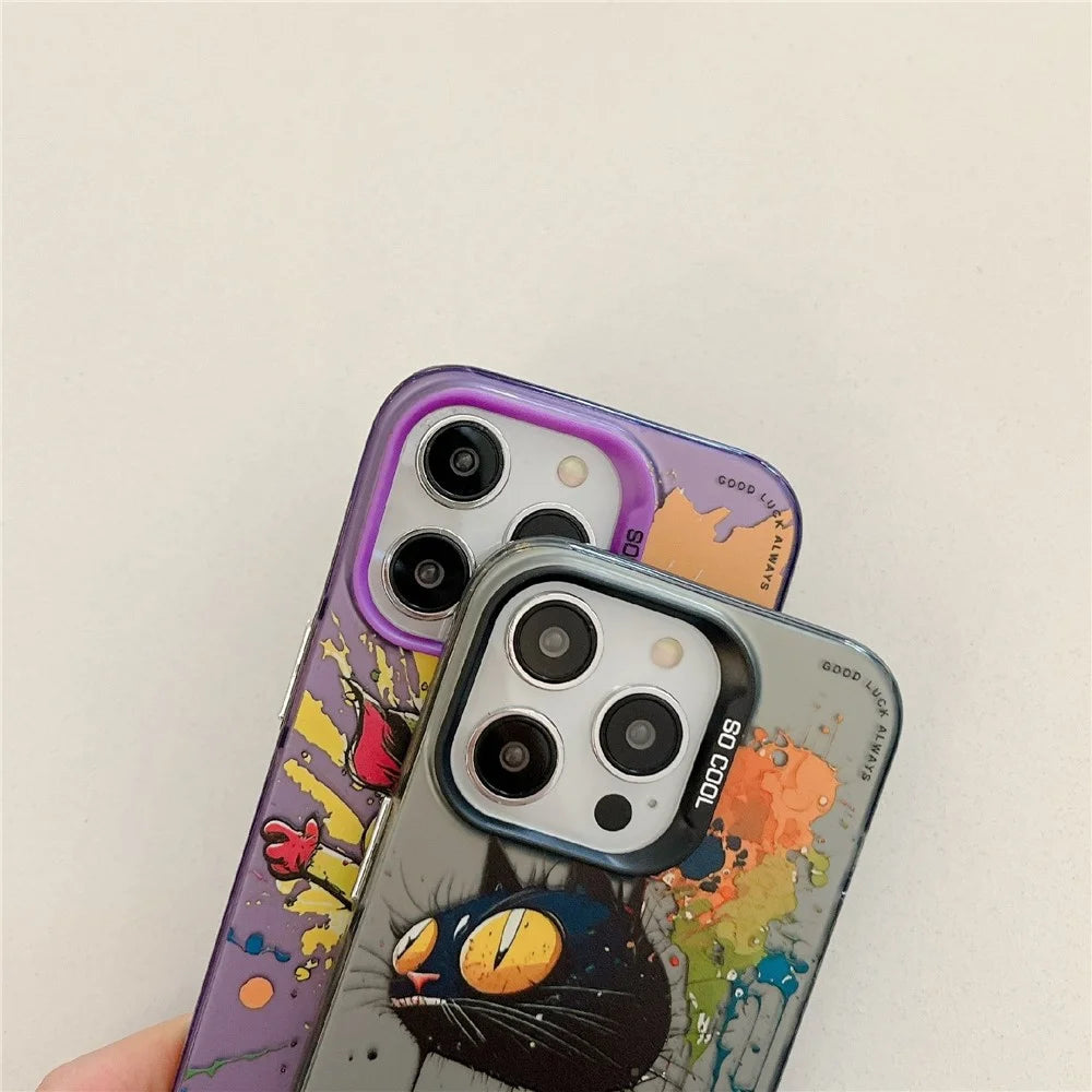 For iPhone 15 Pro Max PC+TPU Phone Cover Animal Pattern Printed Graffiti Case - Cheers Panda - 5