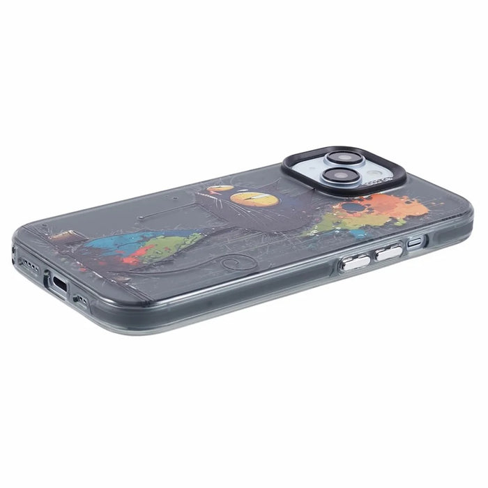For iPhone 15 Plus Graffiti Case PC+TPU Animal Pattern Phone Cover - Black Cat - 4