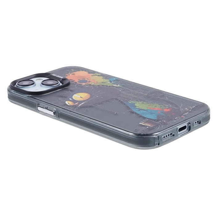 For iPhone 15 Plus Graffiti Case PC+TPU Animal Pattern Phone Cover - Black Cat - 5