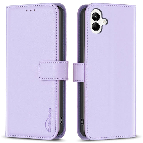 BINFEN COLOR BF17 For Samsung Galaxy A05 4G Case Wallet PU Leather Stand Phone Cover - Purple - 1