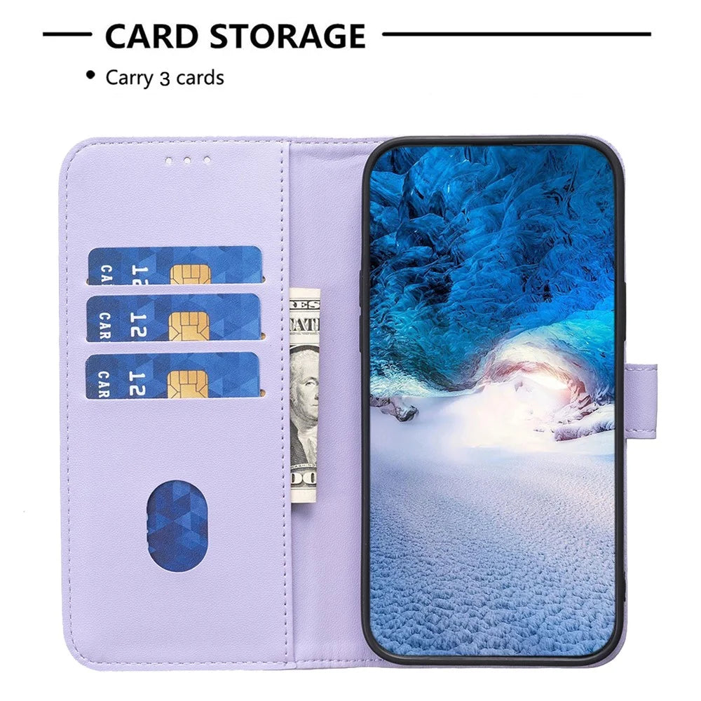 BINFEN COLOR BF17 For Samsung Galaxy A05 4G Case Wallet PU Leather Stand Phone Cover - Purple - 2