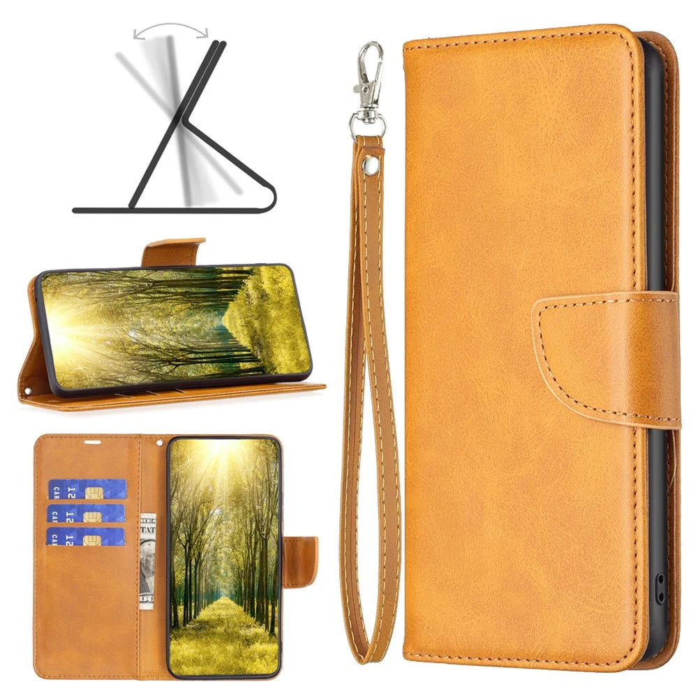 For Samsung Galaxy A05 4G Case PU Leather Phone Cover with Wallet Stand - Yellow - 4