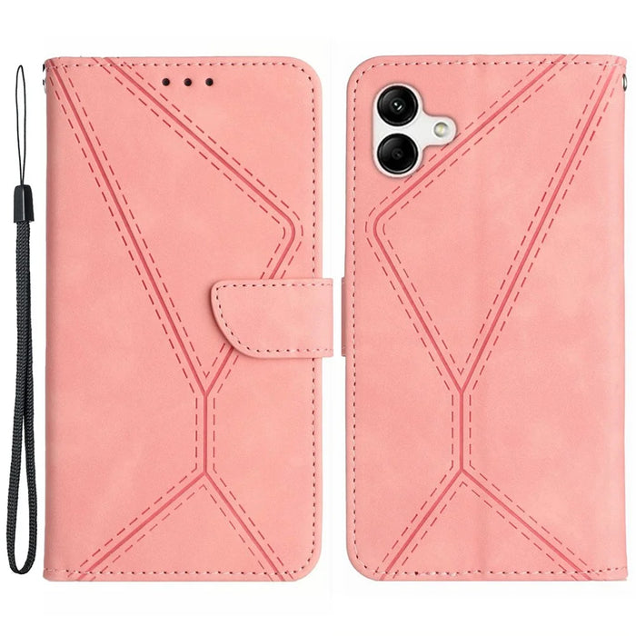 HT05 For Samsung Galaxy A05 4G Case PU Leather Imprinted Line Phone Stand Cover - Pink - 1