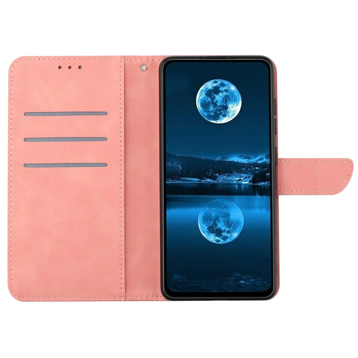 HT05 For Samsung Galaxy A05 4G Case PU Leather Imprinted Line Phone Stand Cover - Pink - 2