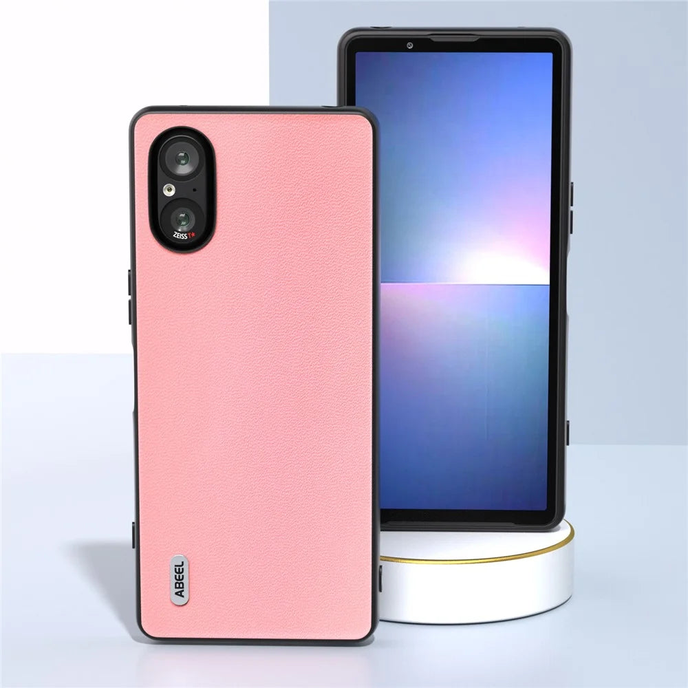 ABEEL For Sony Xperia 5 V Phone Case Smooth-touch Genuine Cow Leather Back Cover - Pink - 2