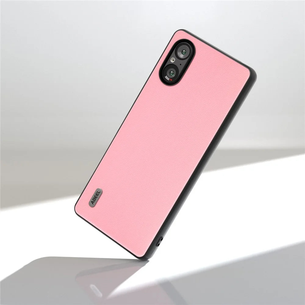 ABEEL For Sony Xperia 5 V Phone Case Smooth-touch Genuine Cow Leather Back Cover - Pink - 3