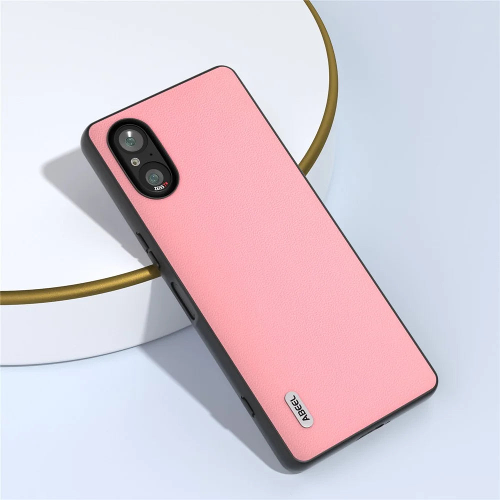 ABEEL For Sony Xperia 5 V Phone Case Smooth-touch Genuine Cow Leather Back Cover - Pink - 5