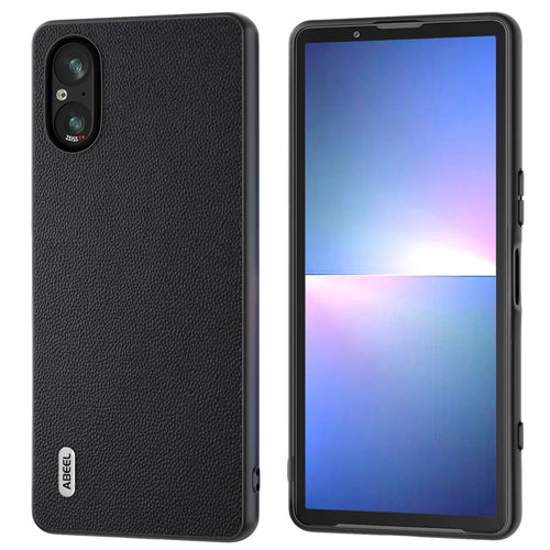 ABEEL For Sony Xperia 5 V Case Genuine Cow Leather Coated PC+TPU Phone Cover - Black - 1