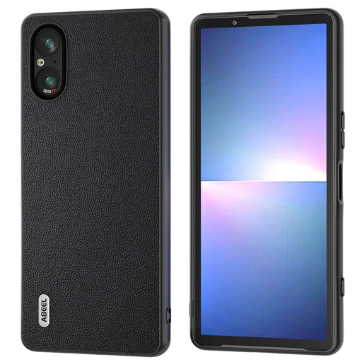 ABEEL For Sony Xperia 5 V Case Genuine Cow Leather Coated PC+TPU Phone Cover - Black - 1