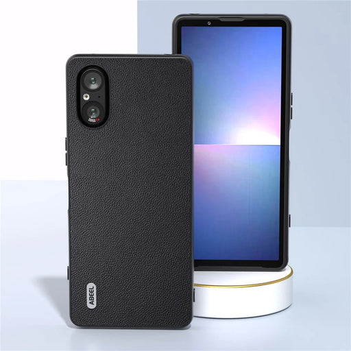 ABEEL For Sony Xperia 5 V Case Genuine Cow Leather Coated PC+TPU Phone Cover - Black - 2