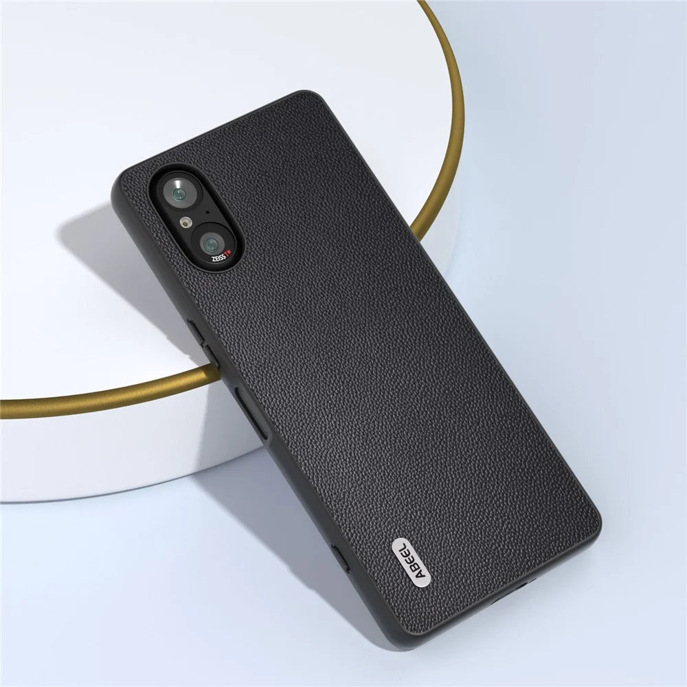 ABEEL For Sony Xperia 5 V Case Genuine Cow Leather Coated PC+TPU Phone Cover - Black - 3