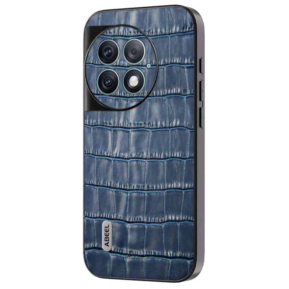 ABEEL For OnePlus Ace 2 Pro 5G Case Crocodile Texture Genuine Cow Leather Back Cover - Blue - 1