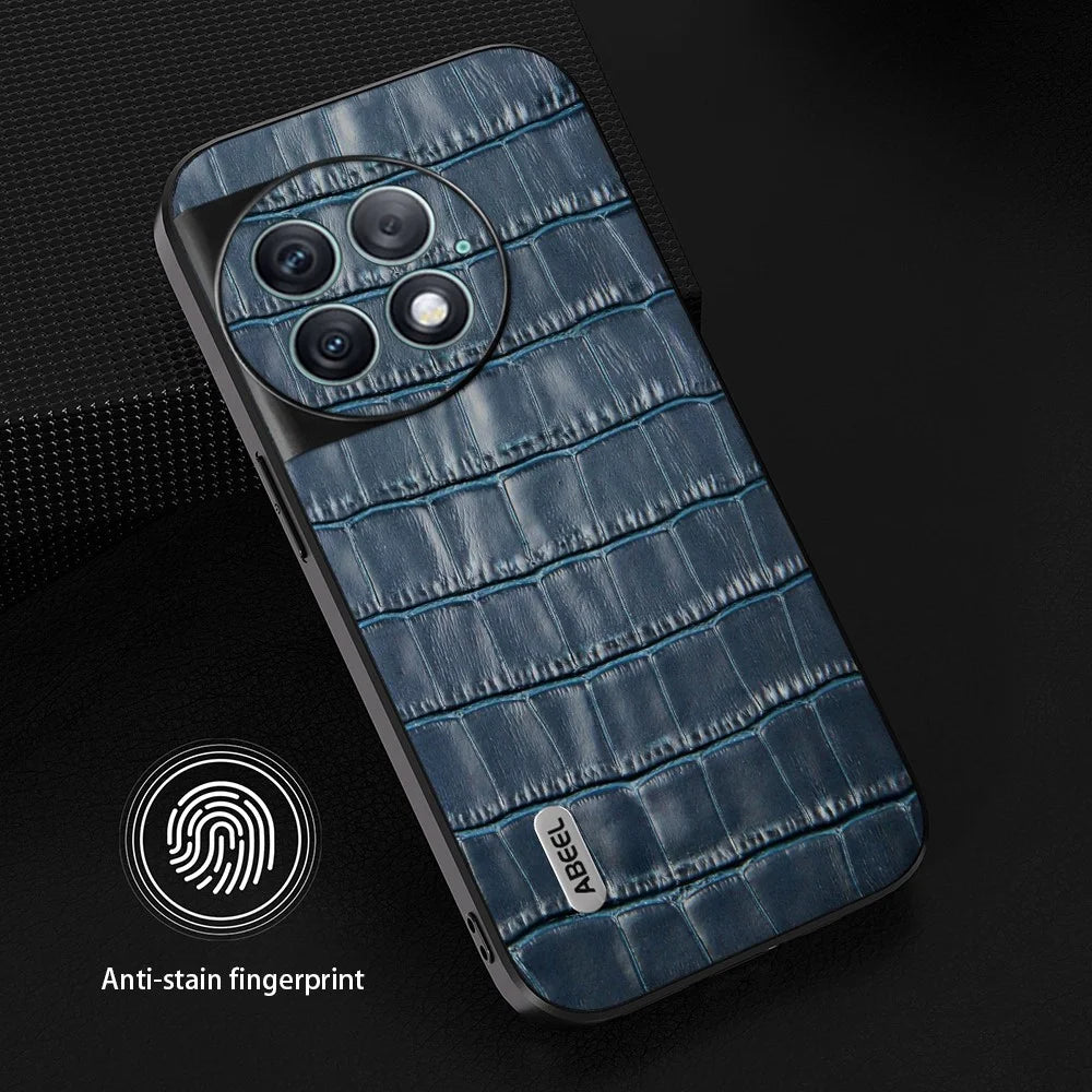 ABEEL For OnePlus Ace 2 Pro 5G Case Crocodile Texture Genuine Cow Leather Back Cover - Blue - 2