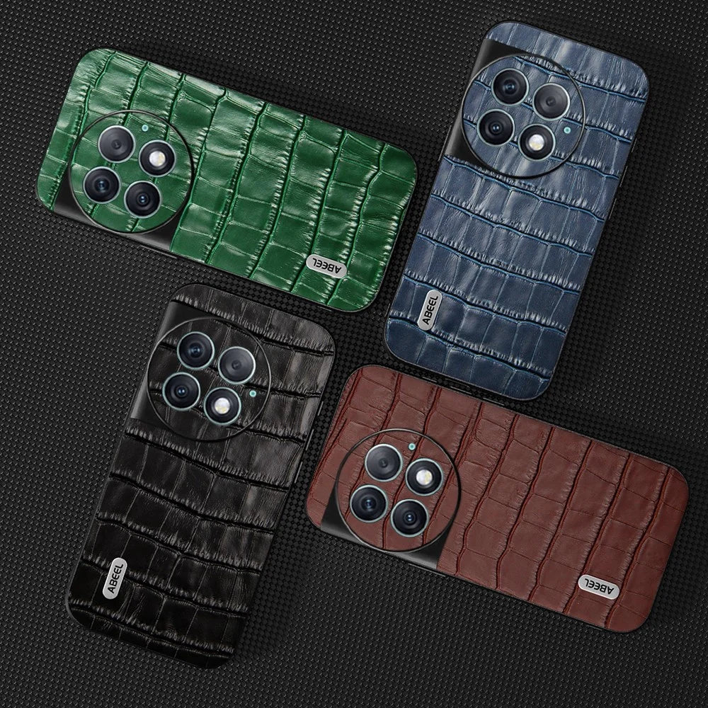 ABEEL For OnePlus Ace 2 Pro 5G Case Crocodile Texture Genuine Cow Leather Back Cover - Blue - 3