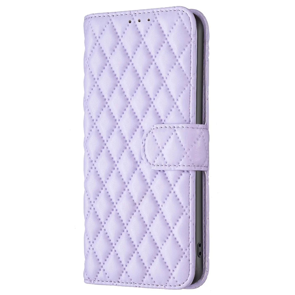 BINFEN COLOR BF Style-14 For Samsung Galaxy A15 4G Case PU Leather Phone Cover with Wallet - Purple - 6