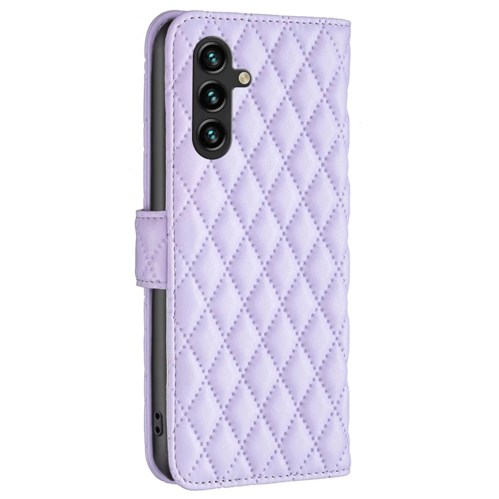 BINFEN COLOR BF Style-14 For Samsung Galaxy A15 4G Case PU Leather Phone Cover with Wallet - Purple - 7