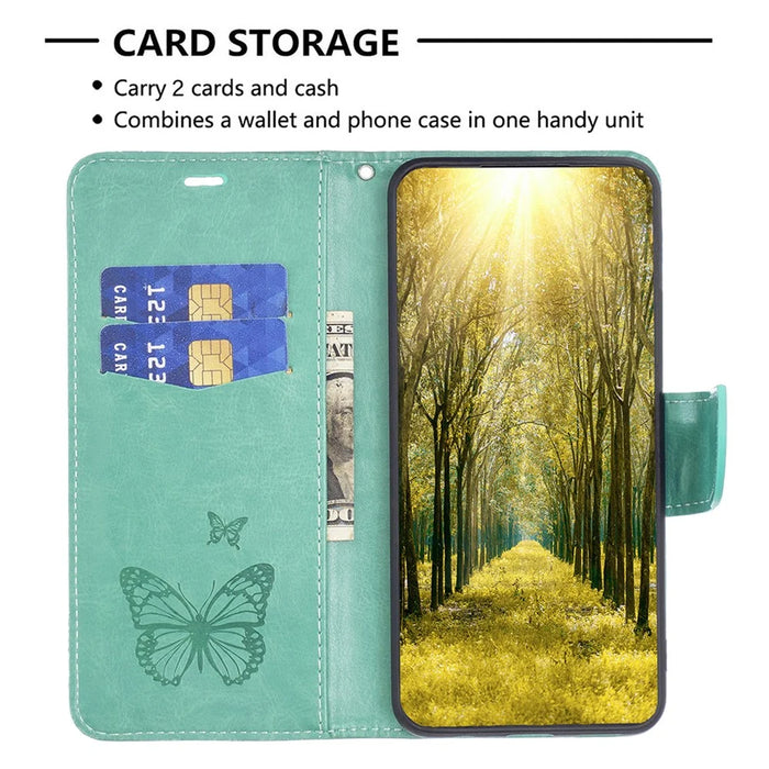 For Samsung Galaxy A15 4G Case Butterfly Imprinted PU Leather Wallet Cover - Green - 2