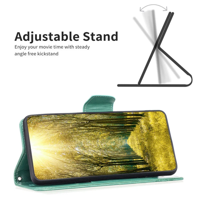 For Samsung Galaxy A15 4G Case Butterfly Imprinted PU Leather Wallet Cover - Green - 3