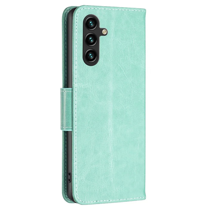For Samsung Galaxy A15 4G Case Butterfly Imprinted PU Leather Wallet Cover - Green - 5