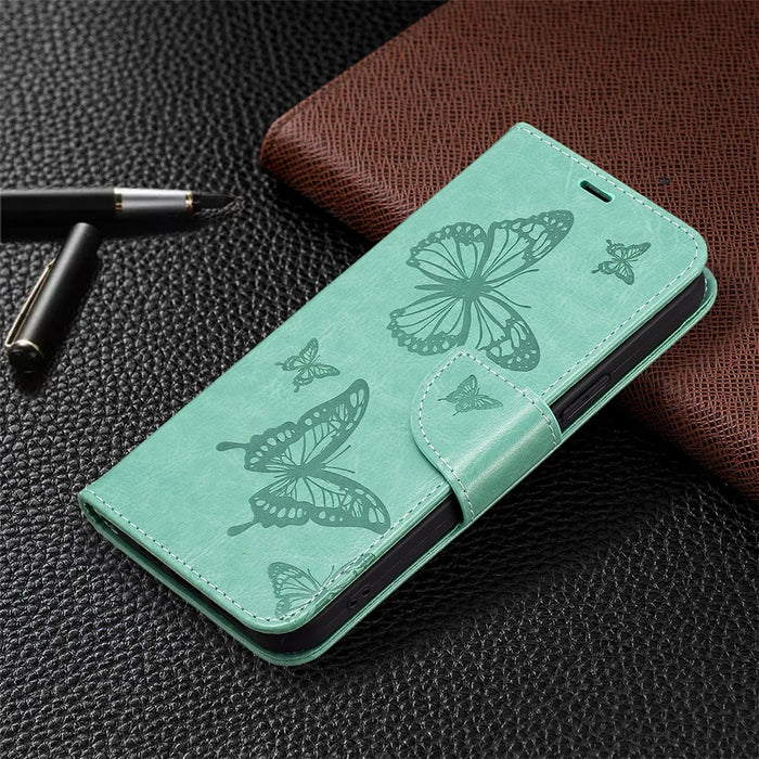 For Samsung Galaxy A15 4G Case Butterfly Imprinted PU Leather Wallet Cover - Green - 6