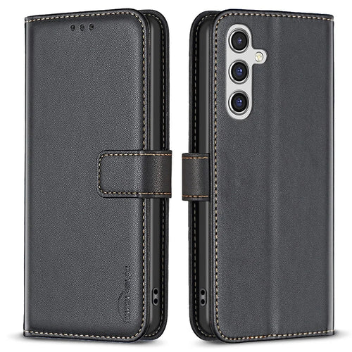 BINFEN COLOR BF17 For Samsung Galaxy A15 4G Case Leather Wallet Phone Cover - Black - 1