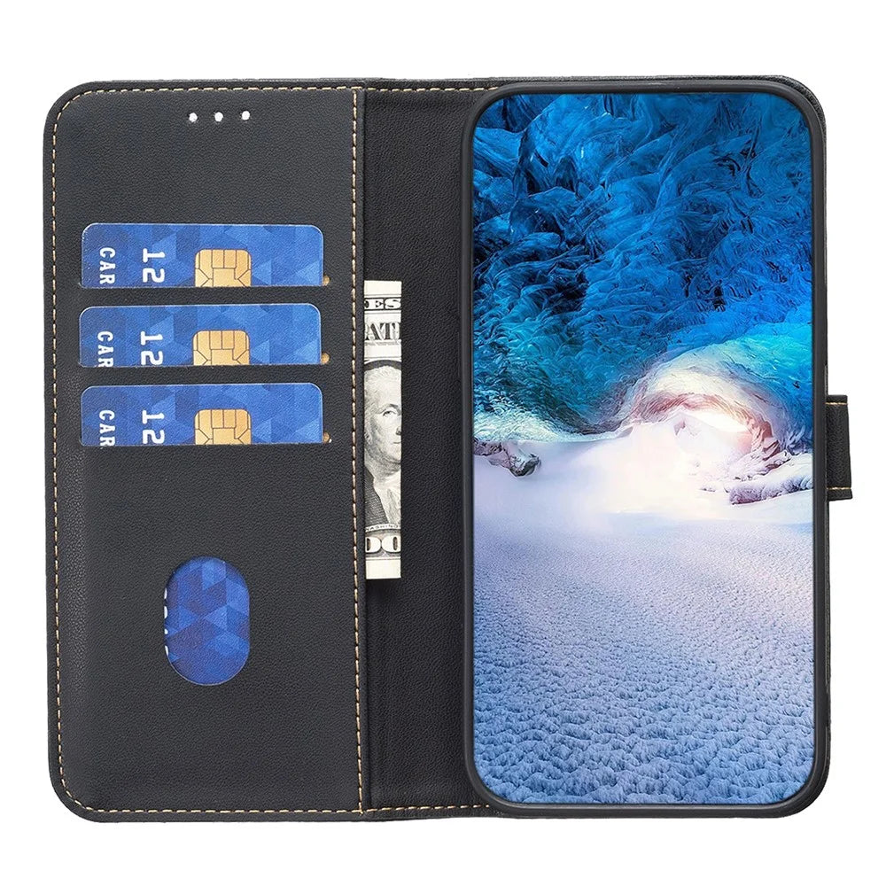 BINFEN COLOR BF17 For Samsung Galaxy A15 4G Case Leather Wallet Phone Cover - Black - 3