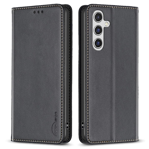 BINFEN COLOR BF18 For Samsung Galaxy A15 4G Case Card Holder PU Leather Stand Cover - Black - 1