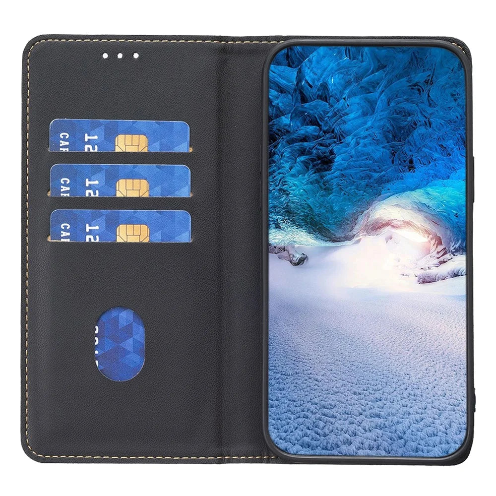 BINFEN COLOR BF18 For Samsung Galaxy A15 4G Case Card Holder PU Leather Stand Cover - Black - 3