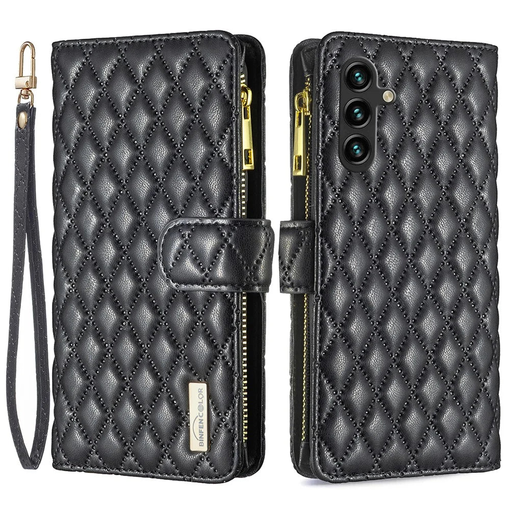 BINFEN COLOR BF Style-15 For Samsung Galaxy A15 4G Case Wallet Leather Phone Cover - Black - 1