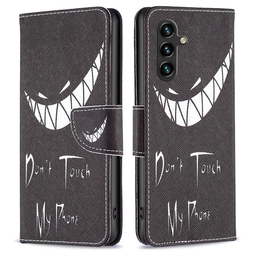For Samsung Galaxy A15 4G Case Pattern Printing PU Leather Wallet Phone Cover - Don't Touch My Phone - 1