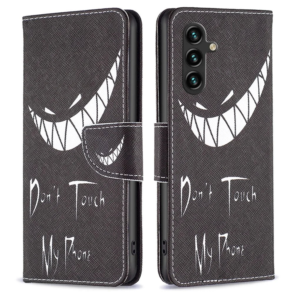 For Samsung Galaxy A15 4G Case Pattern Printing PU Leather Wallet Phone Cover - Don't Touch My Phone - 1